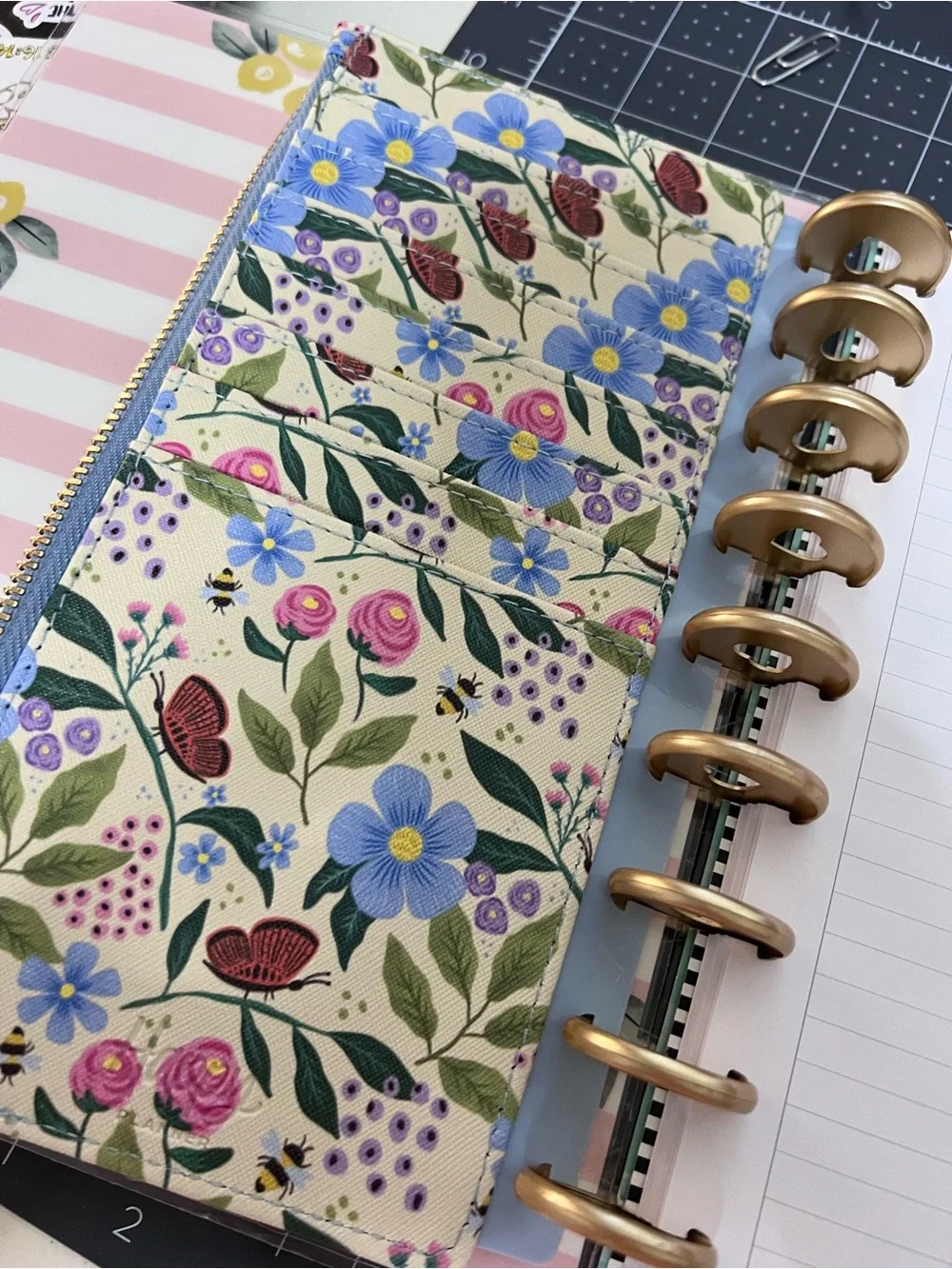The Happy Planner Floral Zip Organizer Wallet in Cream, Blue, Pink, Green